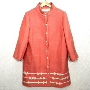 Lauren Moffett Anthropologie Wool Eastward Dress Overcoat Coat Coral Size M